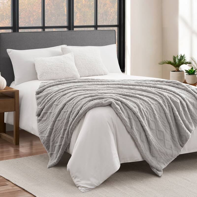 Lucky Brand Embossed Cable Rabbit Synthetic Fur 50" x 70" Throw Blanket